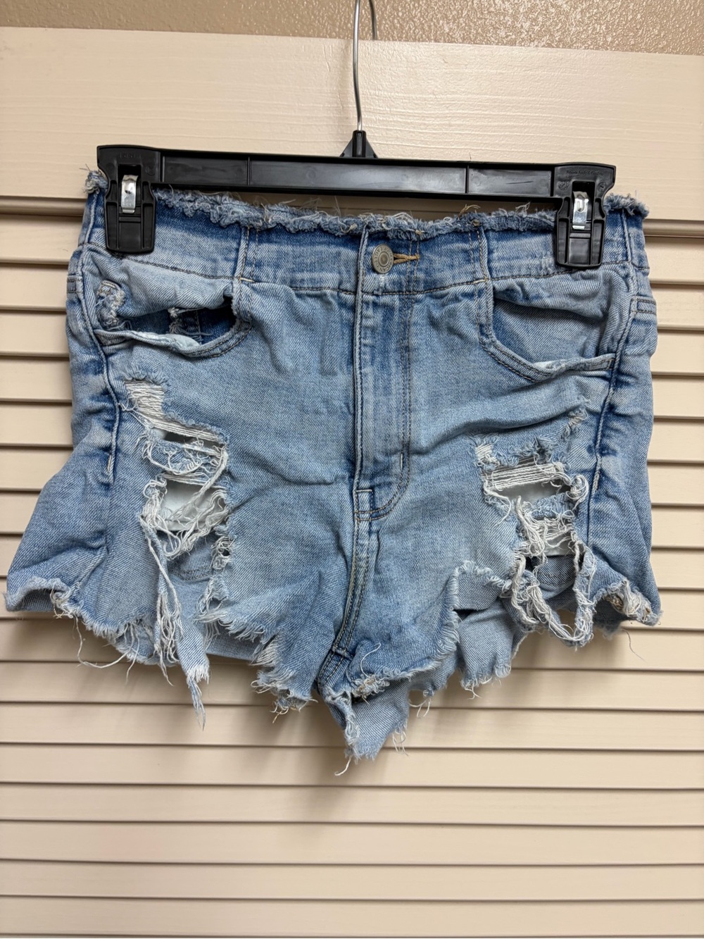 American Eagle Super Stretch Shorts Womens 4 High Rise Ripped Distressed Denim